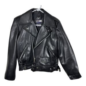 Vintage VIP Collection Kids Black Vinyl Moto Biker Jacket Size 14